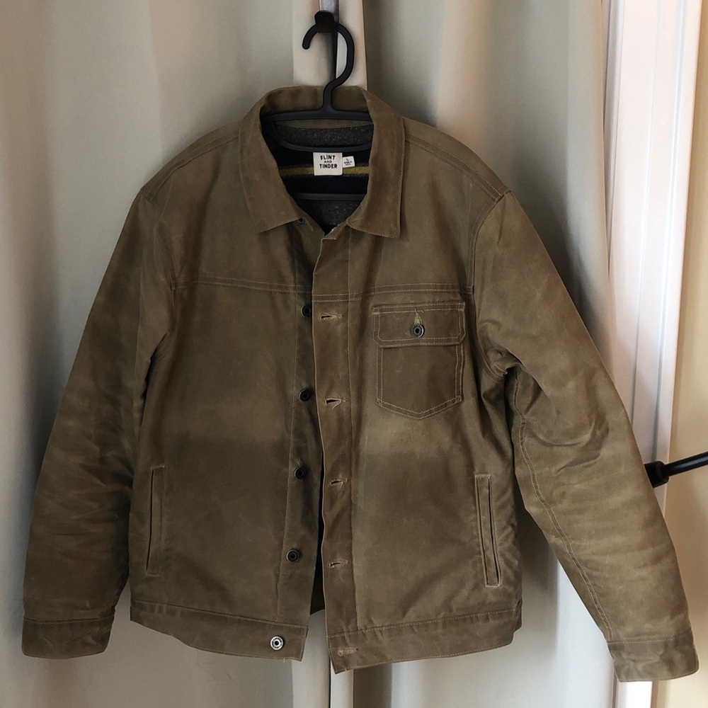 Flint and Tinder Wool Lined Waxed Trucker Jacket - Picture 2 of 12
